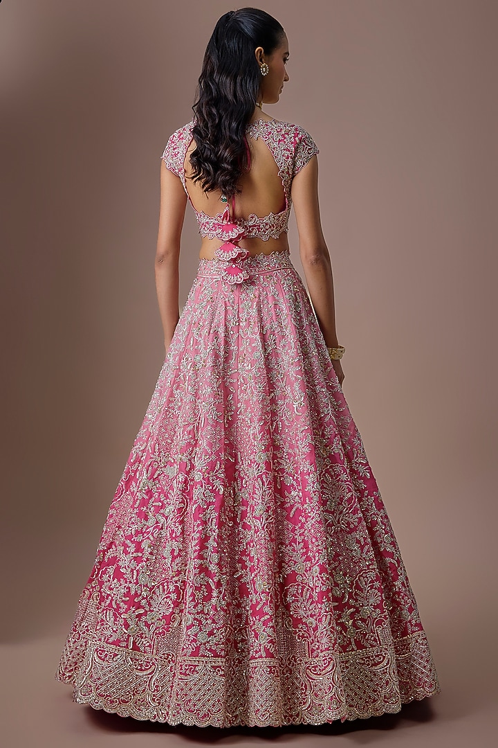 Pink Ombre Organza Embroidered Bridal Lehenga Set by Anushree Reddy at Pernia's Pop Up Shop