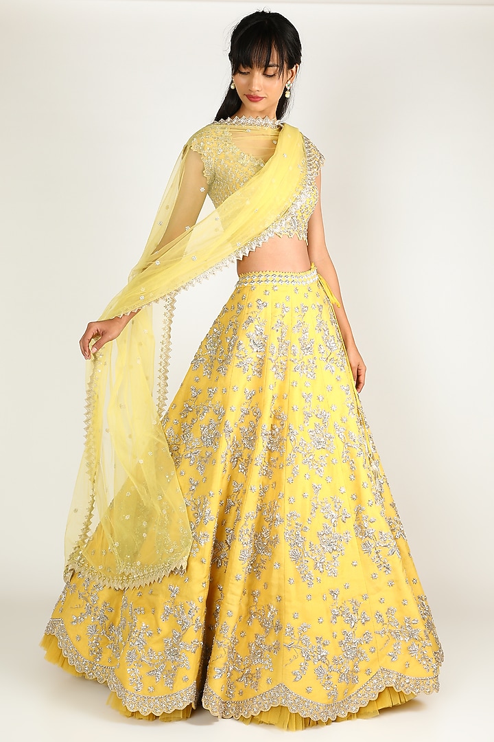 Yellow Embroidered Bridal Lehenga Set by Anushree Reddy at Pernia's Pop Up Shop
