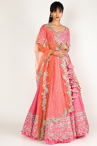 Pink Embroidered Lehenga Set by Anushree Reddy