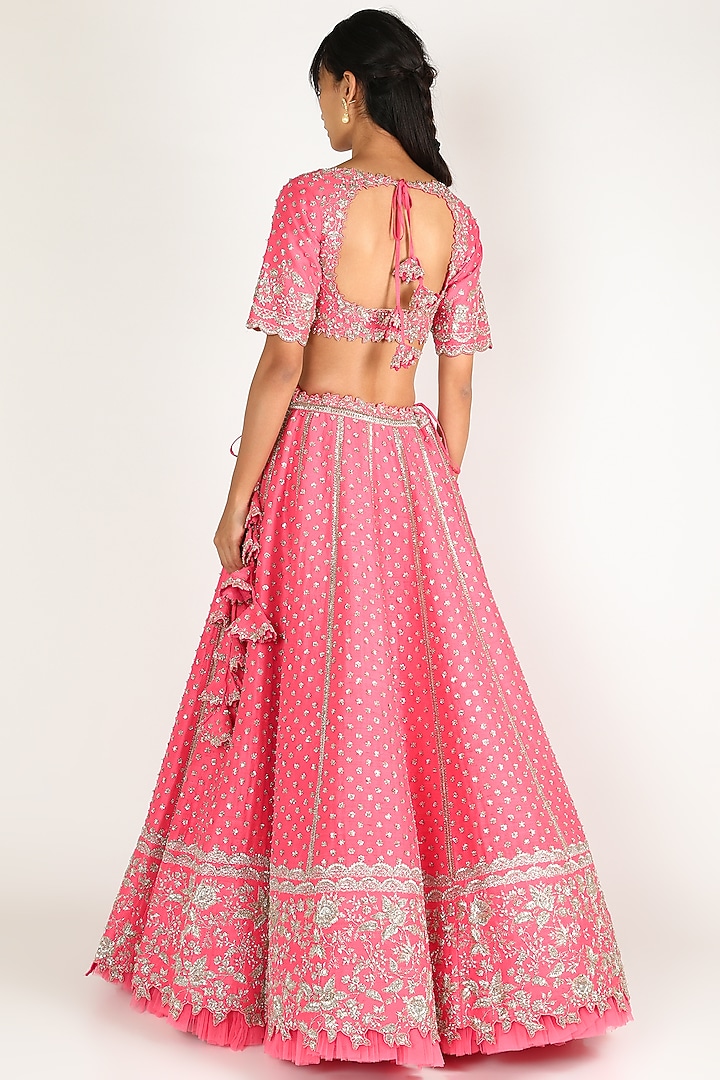 Pink Embroidered Bridal Lehenga Set by Anushree Reddy at Pernia's Pop Up Shop