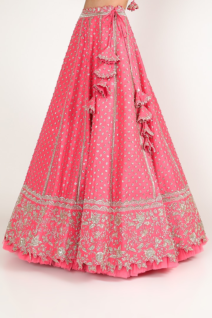 Pink Embroidered Bridal Lehenga Set by Anushree Reddy at Pernia's Pop Up Shop