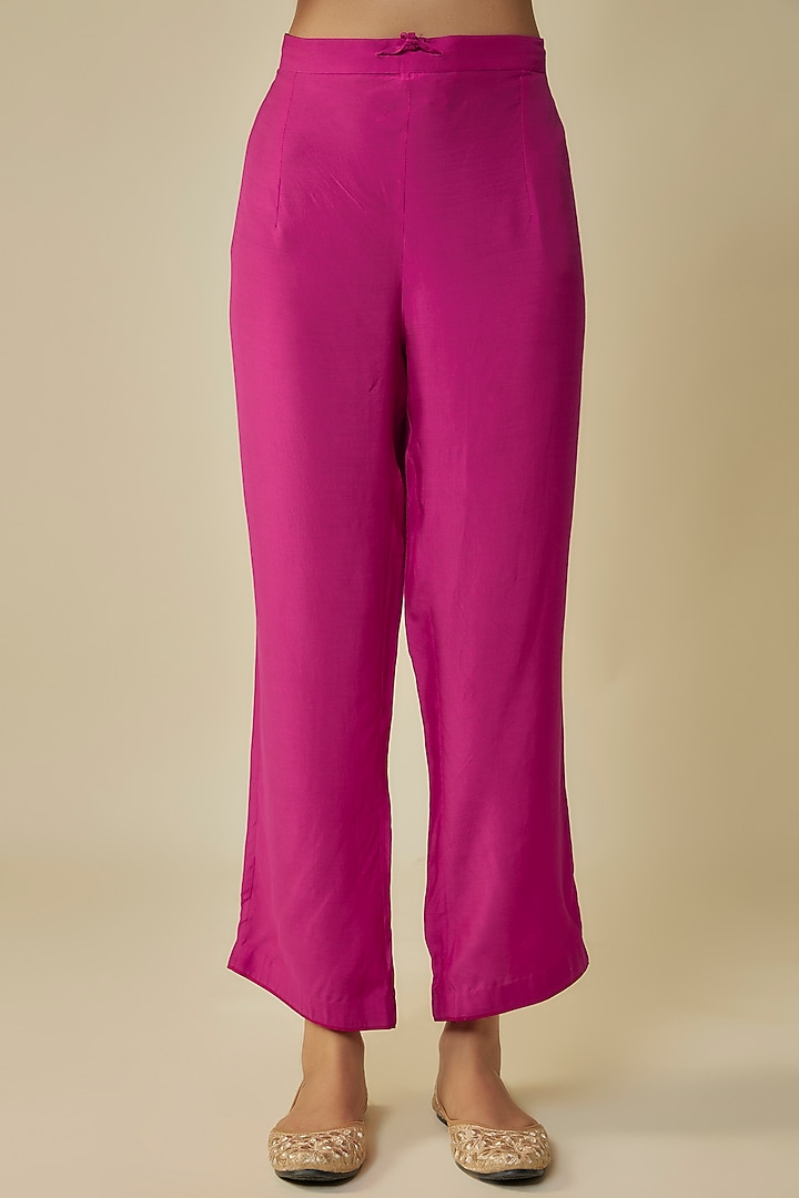 Hot Pink Dupion Hand Embroidered Kurta Set by Anushree Reddy at Pernia's Pop Up Shop