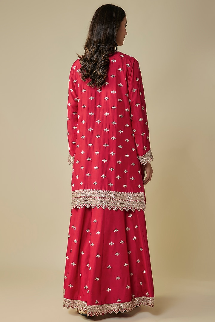 Red Dupion Hand Embroidered Kurta Set by Anushree Reddy at Pernia's Pop Up Shop