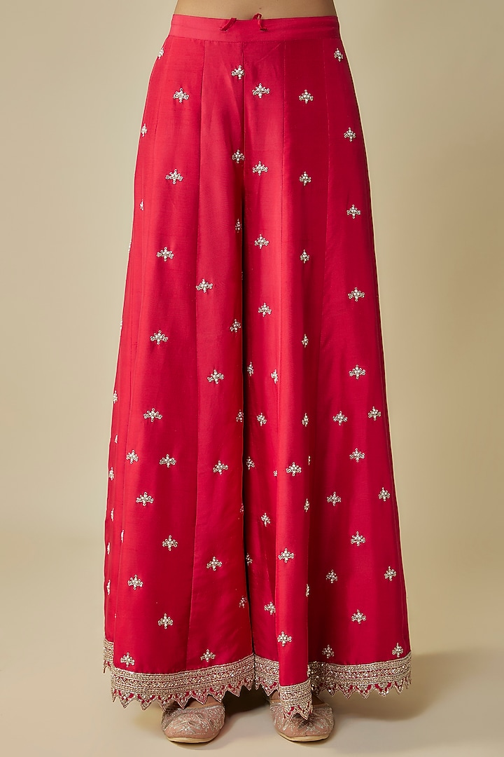 Red Dupion Hand Embroidered Kurta Set by Anushree Reddy at Pernia's Pop Up Shop