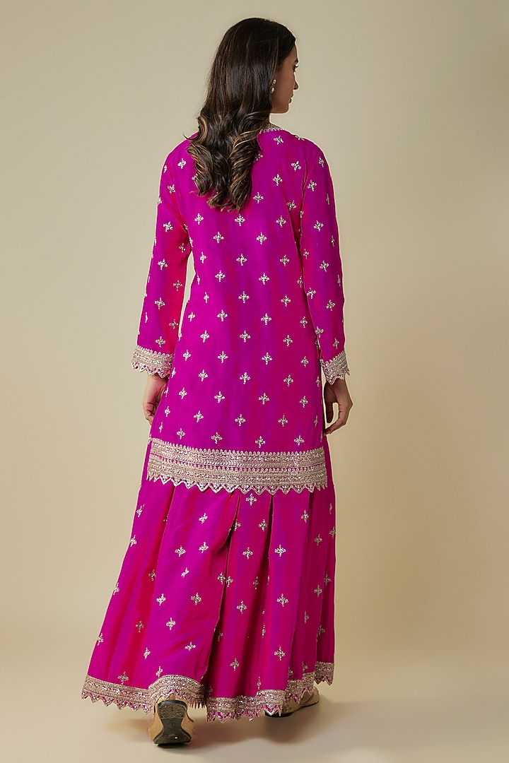 Hot Pink Dupion Hand Embroidered Bridal Sharara Set by Anushree Reddy at Pernia's Pop Up Shop