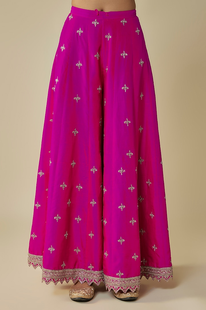 Hot Pink Dupion Hand Embroidered Bridal Sharara Set by Anushree Reddy at Pernia's Pop Up Shop