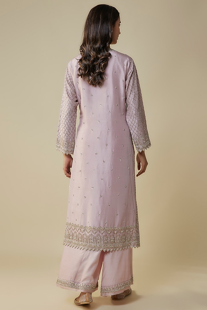 Mauve Dupion Hand Embroidered Kurta Set by Anushree Reddy at Pernia's Pop Up Shop