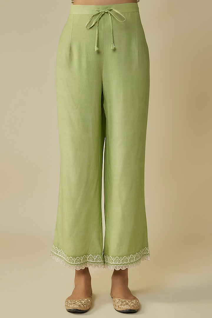 Light Green Dupion Aari Thread Embroidered Kurta Set by Anushree Reddy at Pernia's Pop Up Shop