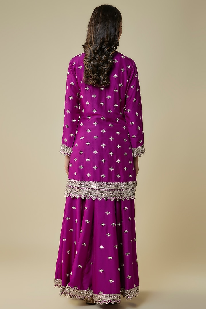 Magenta Dupion Hand Embroidered Bridal Sharara Set by Anushree Reddy at Pernia's Pop Up Shop
