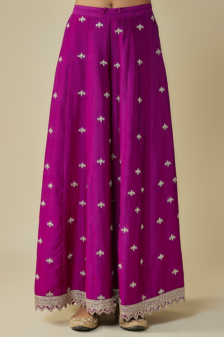 Magenta Dupion Hand Embroidered Bridal Sharara Set by Anushree Reddy at Pernia's Pop Up Shop