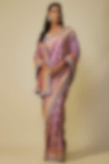 Purple Silk Zardosi Hand Embroidered Banarasi Handwoven Bridal Saree Set by Anushree Reddy at Pernia's Pop Up Shop