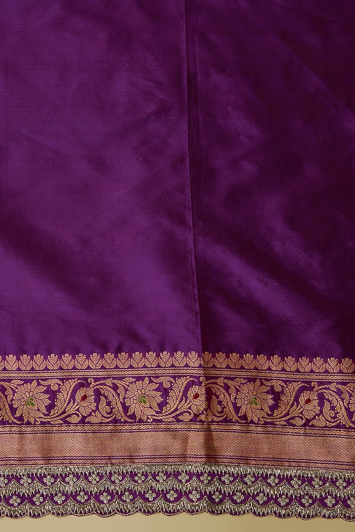 Purple Silk Zardosi Hand Embroidered Banarasi Handwoven Bridal Saree Set by Anushree Reddy at Pernia's Pop Up Shop