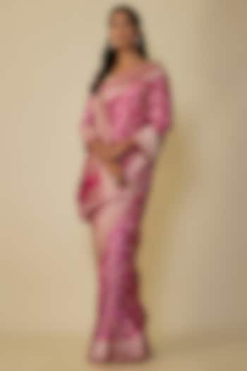 Rani Pink Silk Zardosi Hand Embroidered Banarasi Handwoven Bridal Saree Set by Anushree Reddy at Pernia's Pop Up Shop