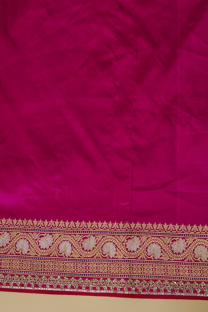 Rani Pink Silk Zardosi Hand Embroidered Banarasi Handwoven Bridal Saree Set by Anushree Reddy at Pernia's Pop Up Shop
