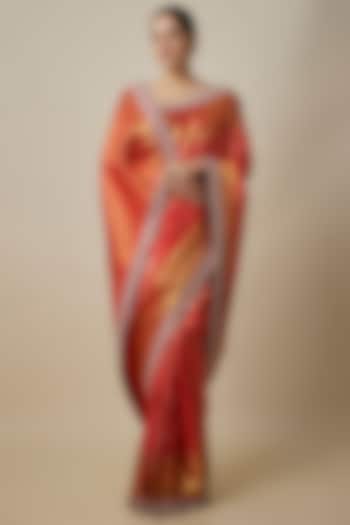 Red Silk Zardosi Hand Embroidered Kanchi Bridal Saree Set by Anushree Reddy at Pernia's Pop Up Shop