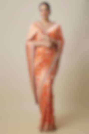 Orange Silk Zardosi Hand Embroidered Banarasi Handwoven Bridal Saree Set by Anushree Reddy at Pernia's Pop Up Shop