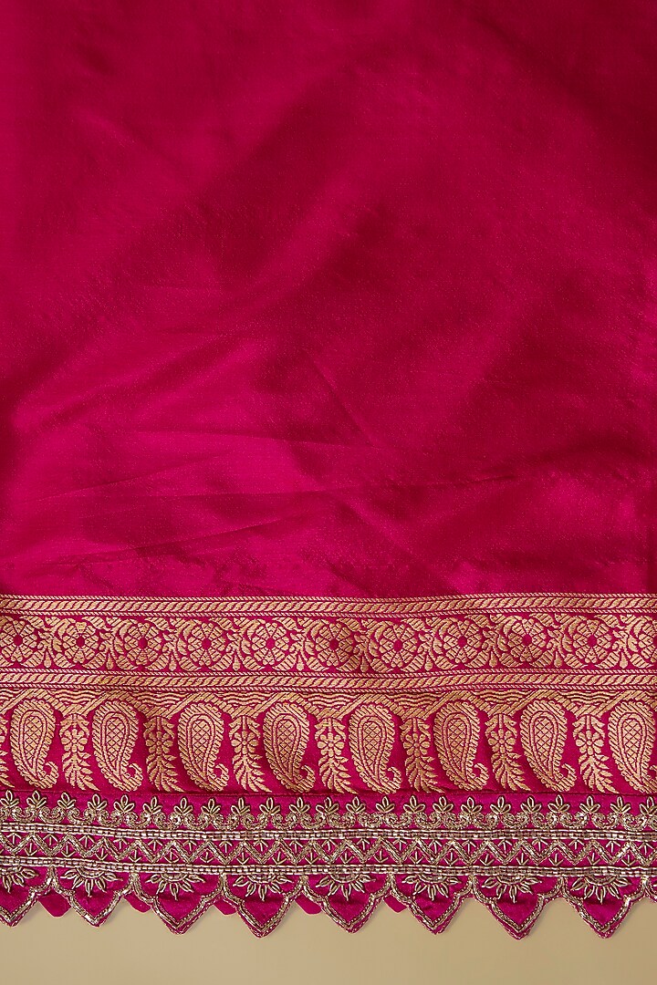 Pink Silk Zardosi Hand Embroidered Banarasi Handwoven Bridal Saree Set by Anushree Reddy at Pernia's Pop Up Shop