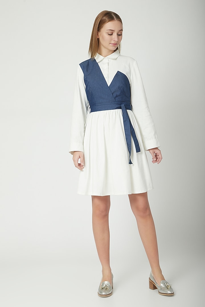 White Dress With Denim Tie-Up by Aruni at Pernia's Pop Up Shop