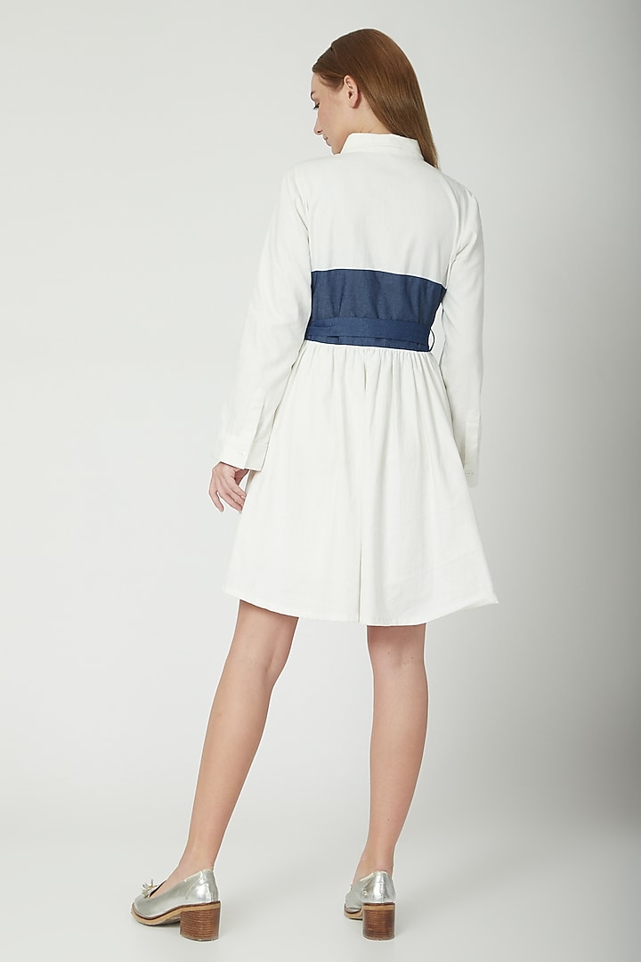 White Summer Dress With Denim Tie-Up by Aruni at Pernia's Pop Up Shop
