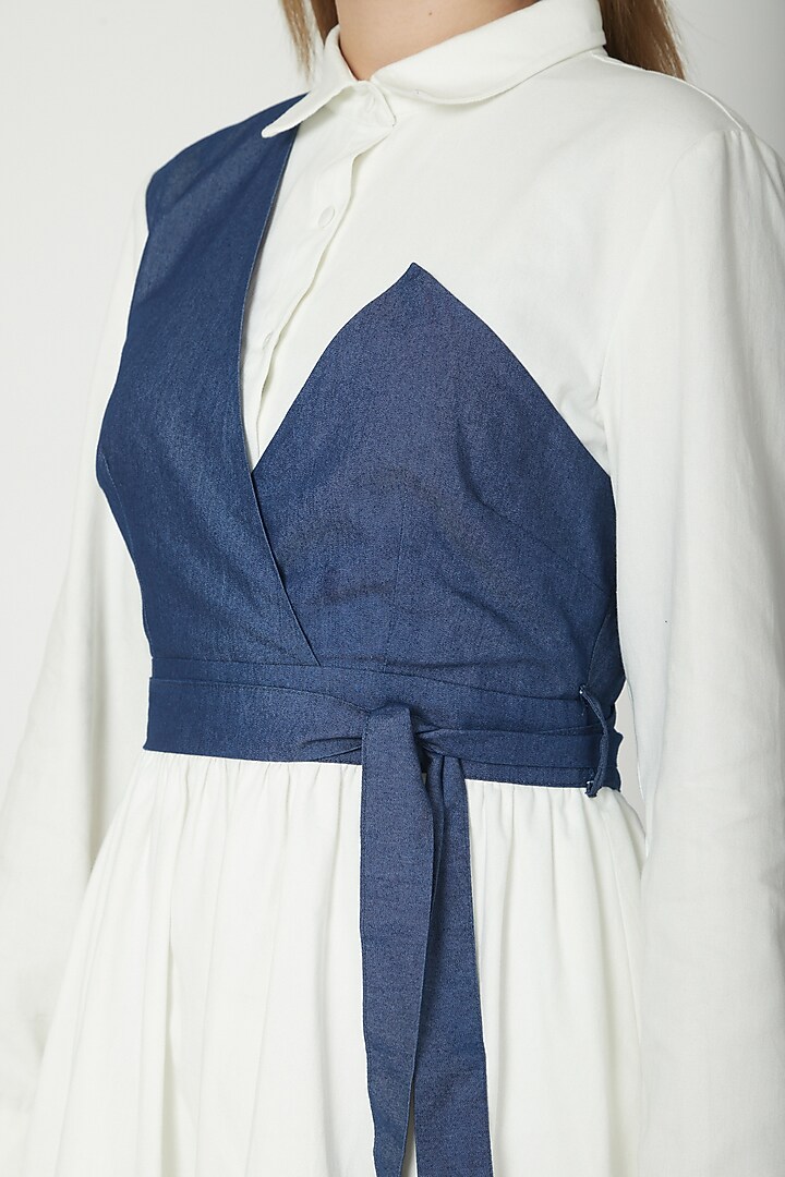 White Summer Dress With Denim Tie-Up by Aruni at Pernia's Pop Up Shop