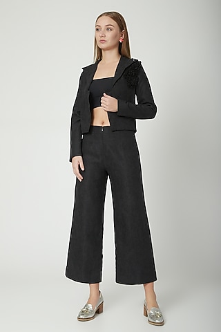 Black Corduroy Cullote Pants by Aruni