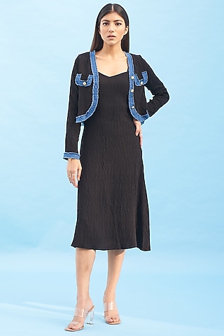 Black Georgette Jacket Dress by Aruni