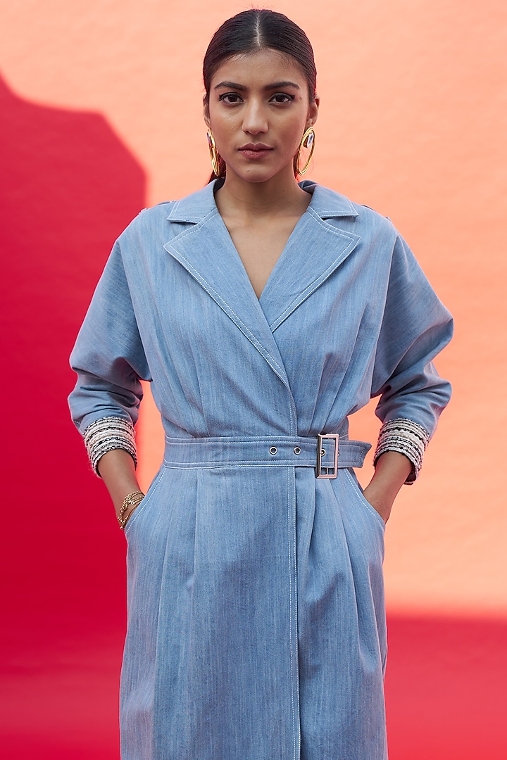 Sky Blue Denim Trench Summer Dress by Aruni at Pernia's Pop Up Shop