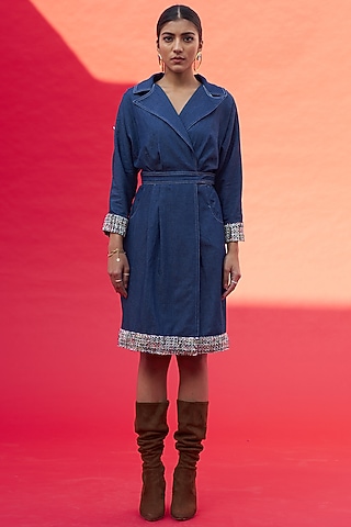 Dark Blue Denim Trench Dress by Aruni