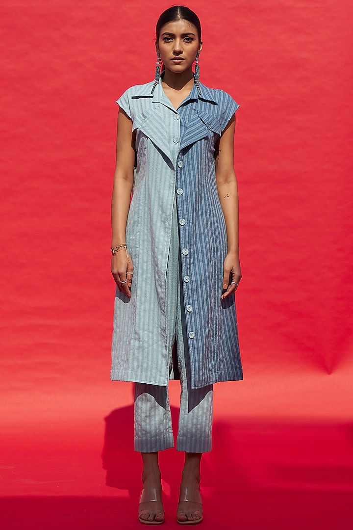 Sky Blue & Dark Blue Denim Trench Coat Dress by Aruni at Pernia's Pop Up Shop