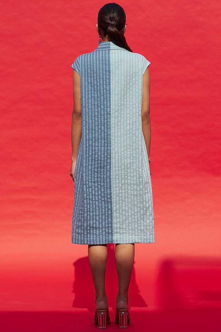 Sky Blue & Dark Blue Denim Trench Coat Summer Dress by Aruni at Pernia's Pop Up Shop