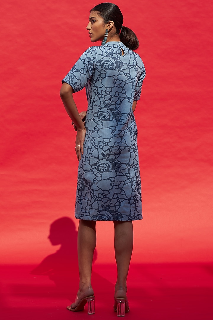 Blue Denim Printed Midi Summer Dress by Aruni at Pernia's Pop Up Shop