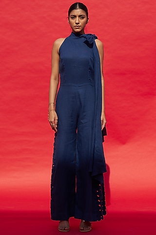 Blue Linen Jumpsuit by Aruni