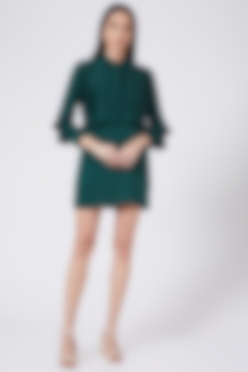 Bottle Green Pleated Mini Summer Dress by Pleats By Aruni at Pernia's Pop Up Shop