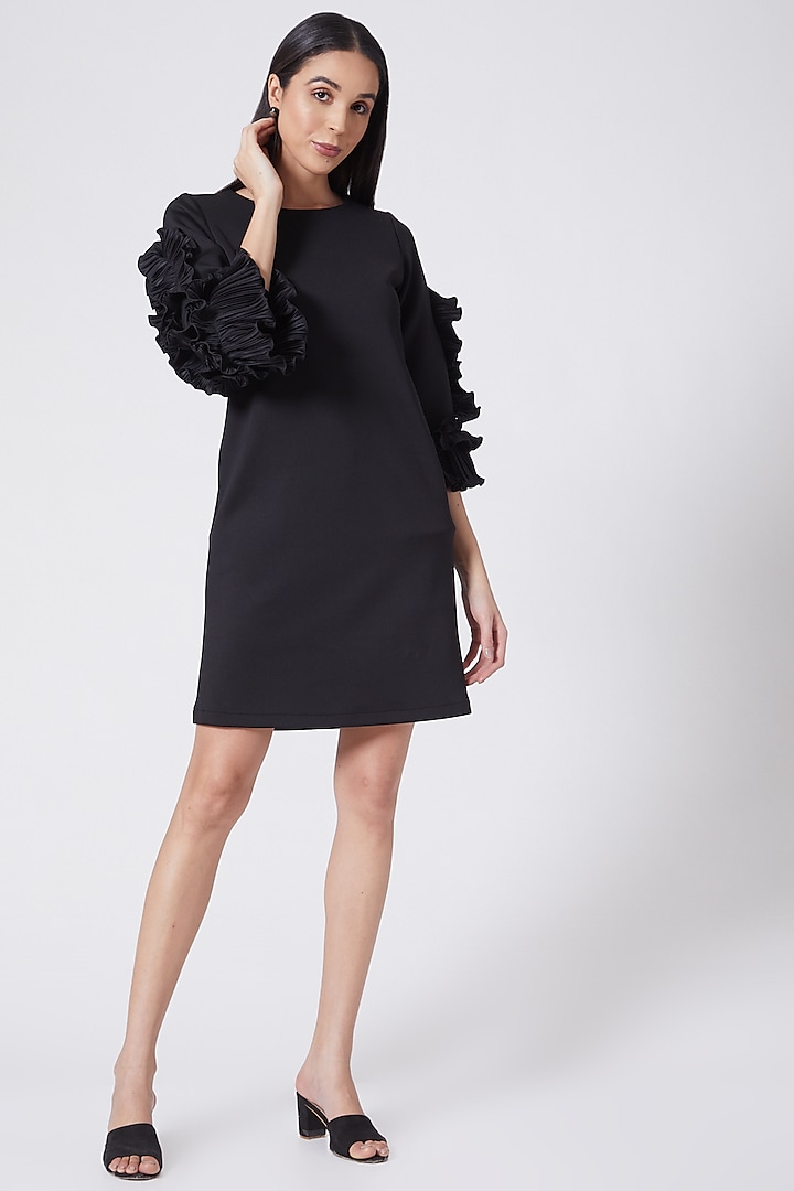 Black Scuba Mini Summer Dress by Pleats By Aruni at Pernia's Pop Up Shop