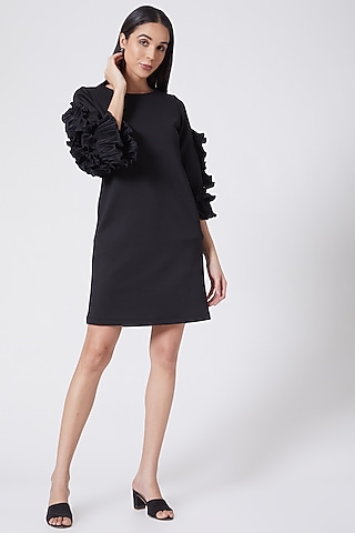Black Scuba Mini Dress by Pleats By Aruni