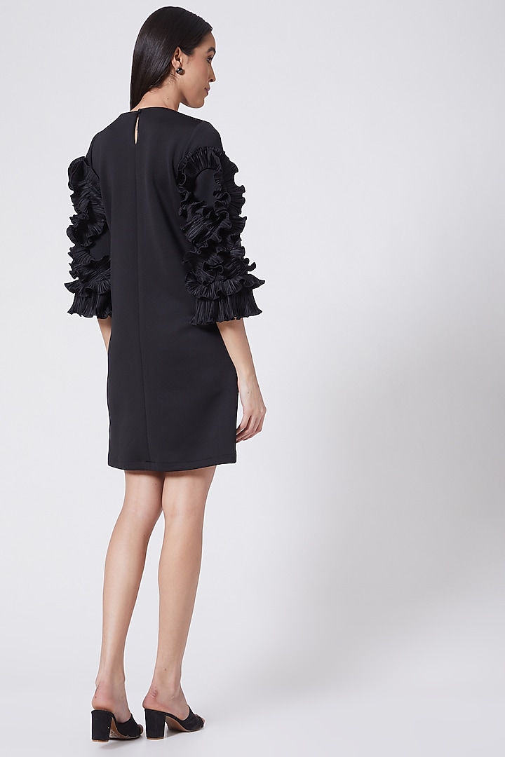 Black Scuba Mini Summer Dress by Pleats By Aruni at Pernia's Pop Up Shop