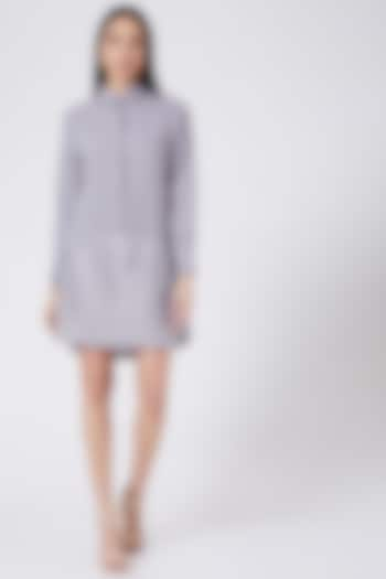 Grey Crepe Mini Shirt Dress by Pleats By Aruni at Pernia's Pop Up Shop