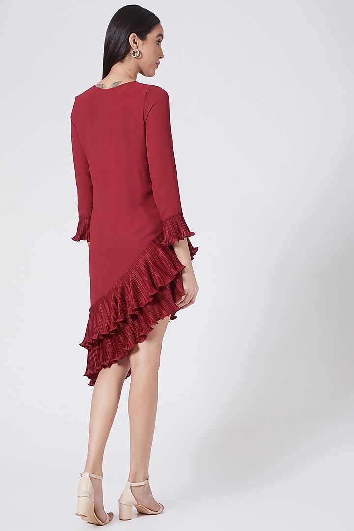 Maroon Pleated Mini Summer Dress by Pleats By Aruni at Pernia's Pop Up Shop