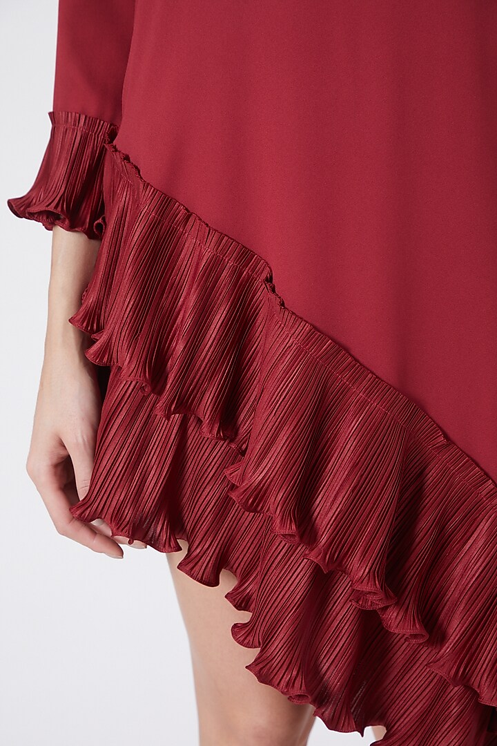 Maroon Pleated Mini Summer Dress by Pleats By Aruni at Pernia's Pop Up Shop