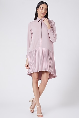 Mauve Pleated Mini Dress by Pleats By Aruni