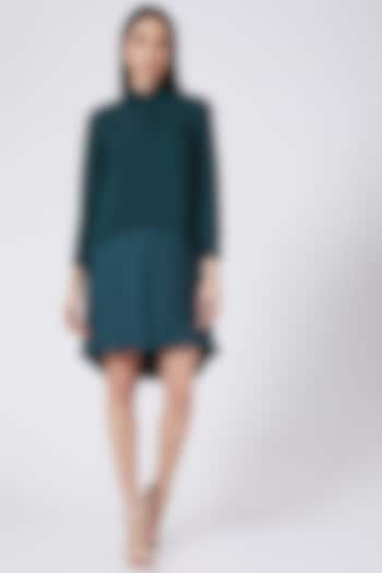 Green Mini Shirt Dress by Pleats By Aruni at Pernia's Pop Up Shop