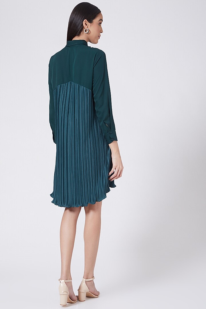 Green Mini Summer Shirt Dress by Pleats By Aruni at Pernia's Pop Up Shop