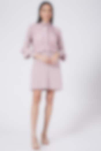 Mauve Pleated  Mini Shirt Dress by Pleats By Aruni