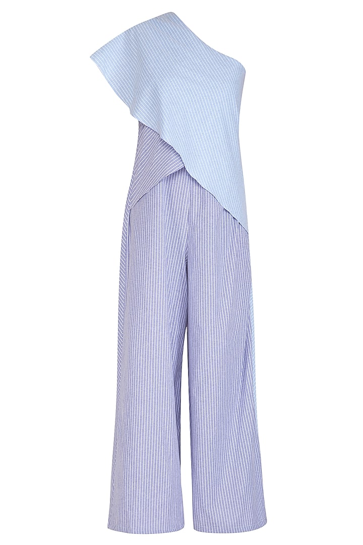 Blue & Purple Striped One Shoulder Jumpsuit by Aruni