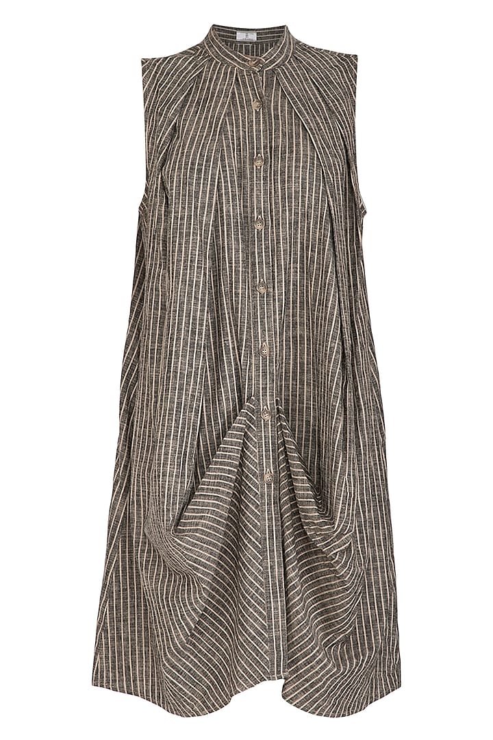 Brown Striped Cowl Dress by Aruni