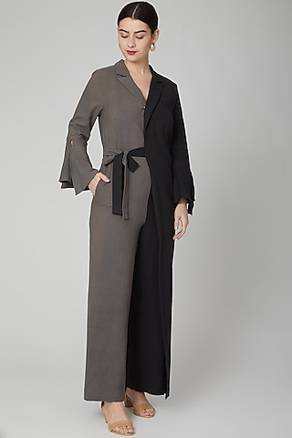 Grey & Black Jumpsuit With Flap by Aruni