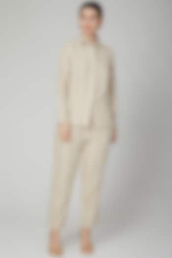 Nude Embroidered Linen Shirt by Aruni at Pernia's Pop Up Shop