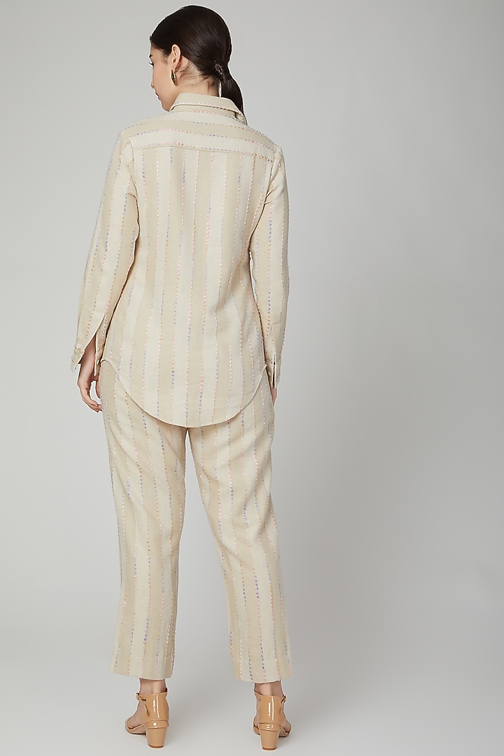 Nude Embroidered Linen Shirt by Aruni at Pernia's Pop Up Shop