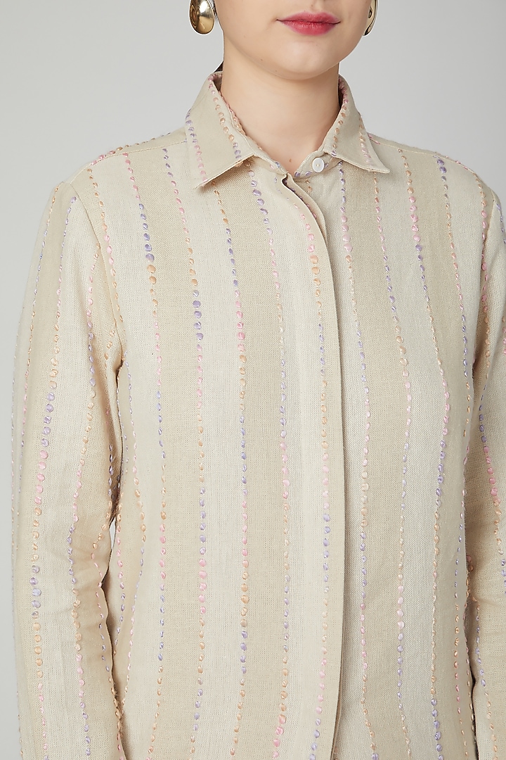 Nude Embroidered Linen Shirt by Aruni at Pernia's Pop Up Shop