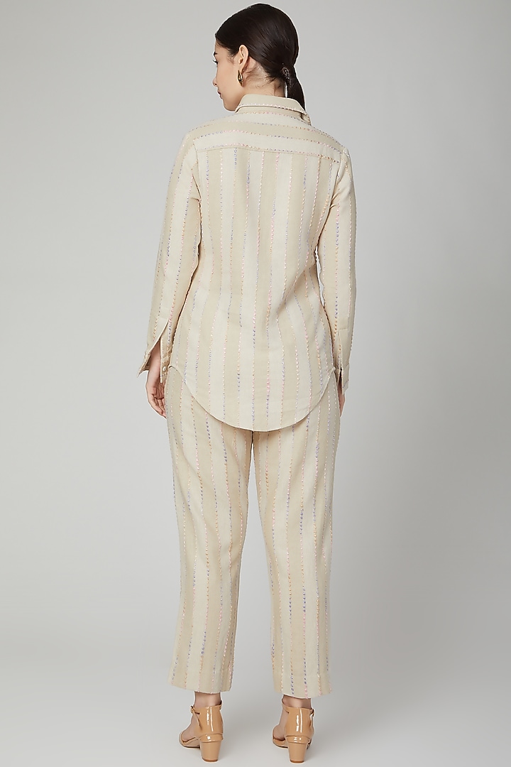 Nude Embroidered Linen Pants by Aruni at Pernia's Pop Up Shop